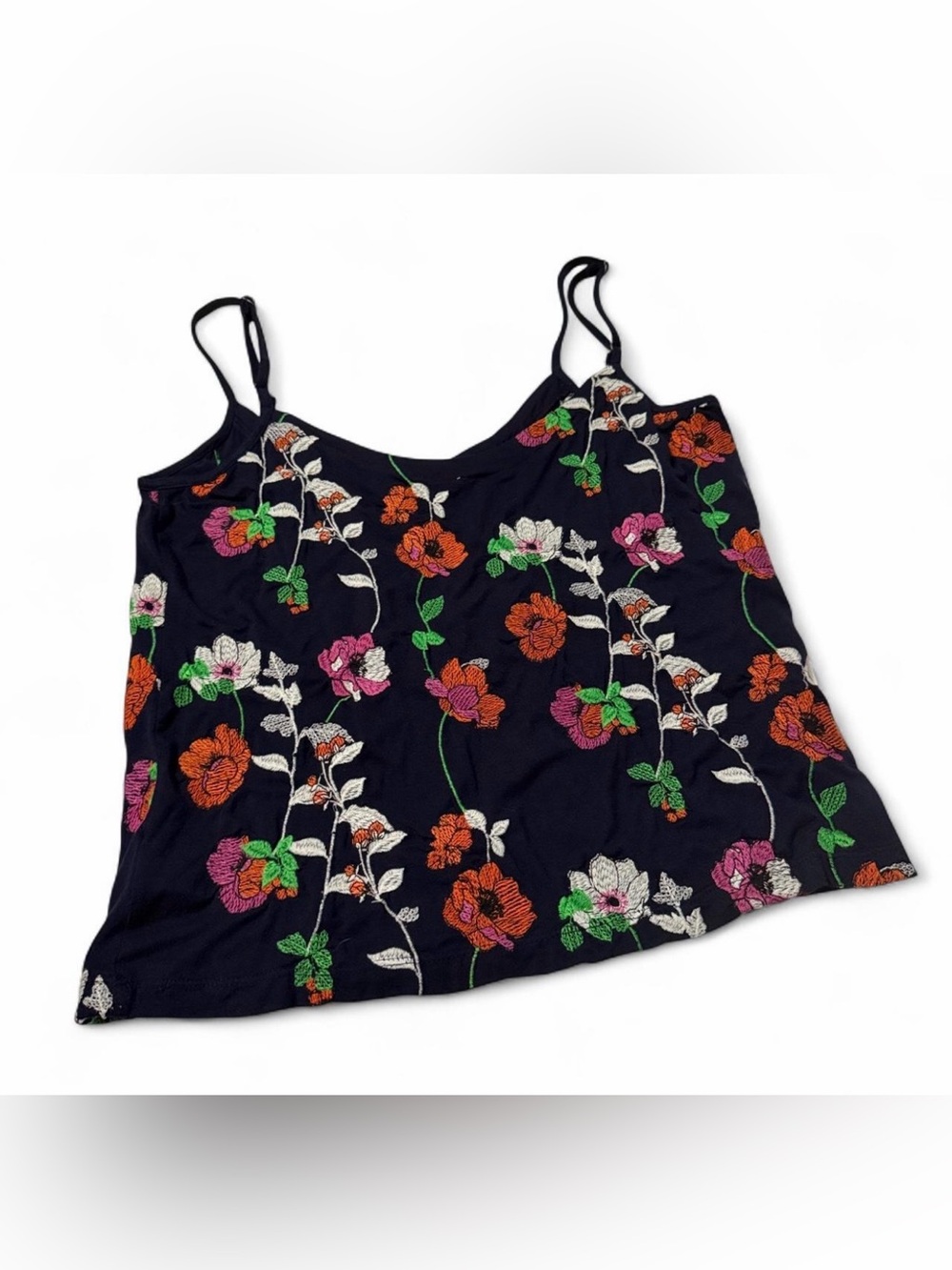 Anthropologie Black Floral Embroidered Spaghetti Strap Camisole